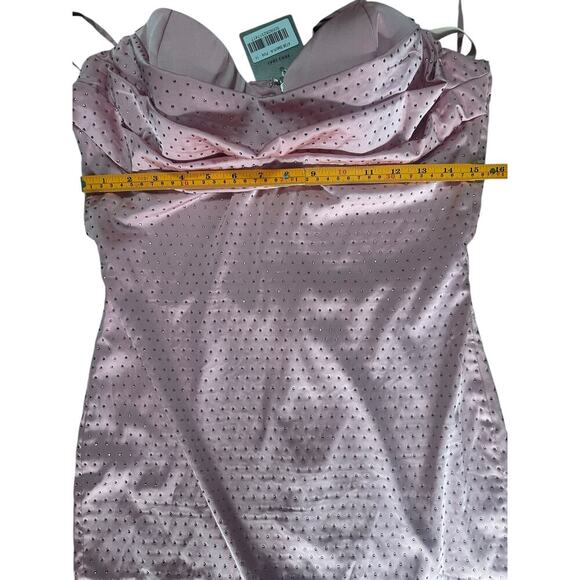 Oh Polly Sparkly Pink Satin Mini Dress – Rhinestone Cowl Neck Party Dress, SZ 10 - Picture 8 of 10